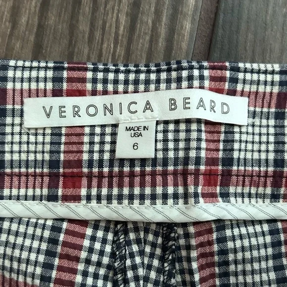 Veronica Beard Farrow Plaid Cropped Pants in Navy Rust Sz 6 - Picture 9 of 9